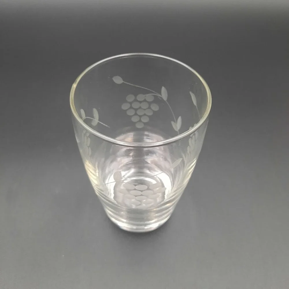 Vintage Etched Crystal Grape Tumbler – MCM Clear Juice Glass‎ w/ Vine Design